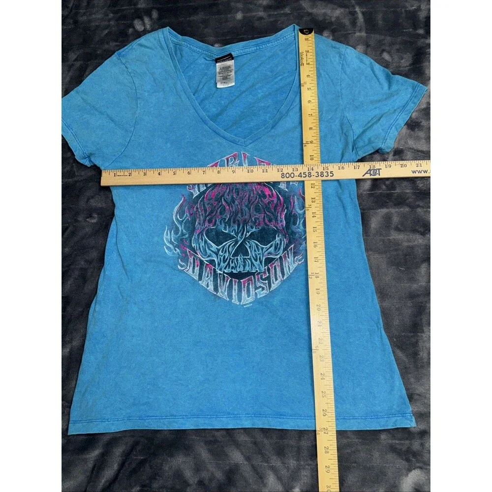 Electric City Harley Davidson Graphic T-Shirt - Large Blue Cotton